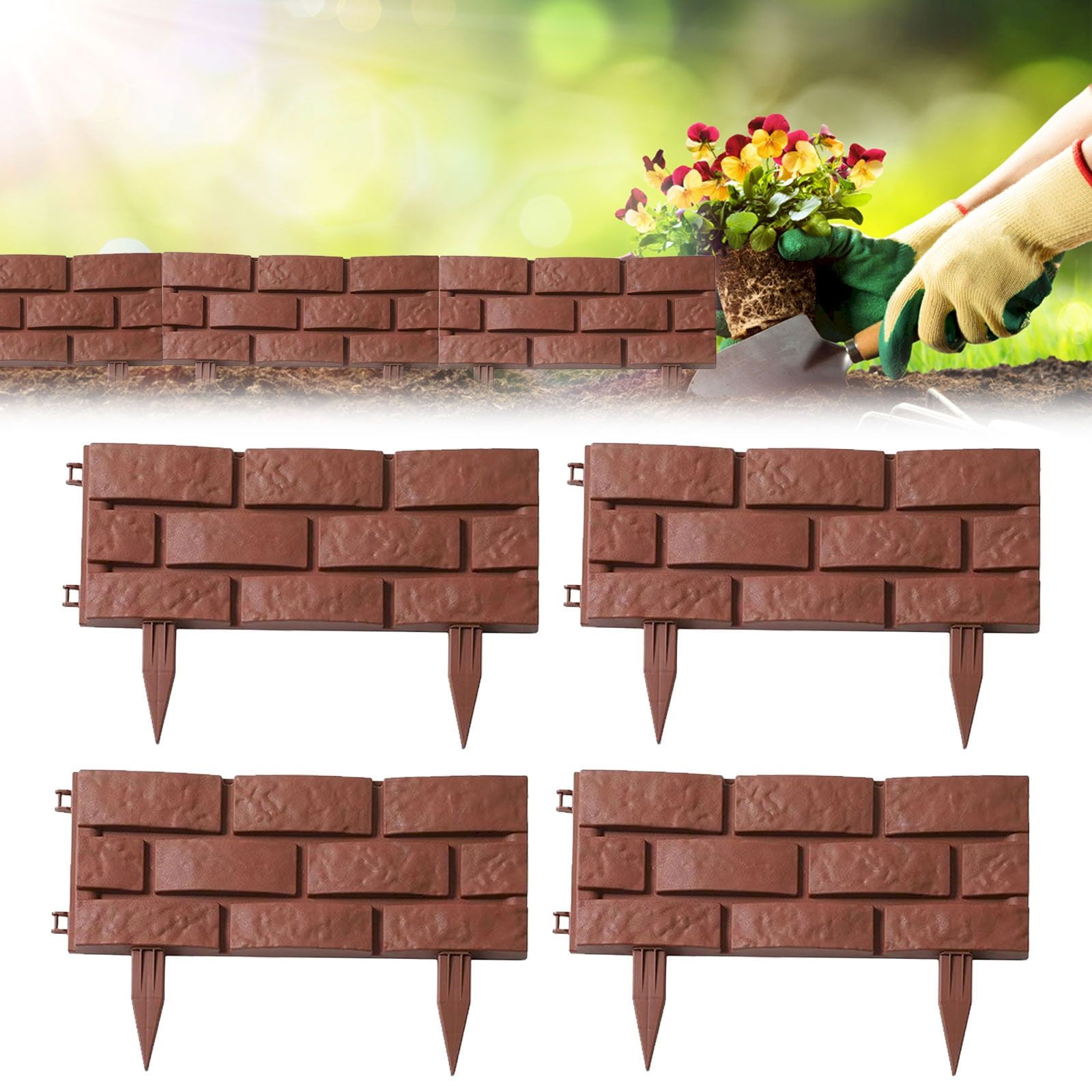 ERTZAE Faux Stone Edging For Landscaping,4Pc Brown 7.08X16.92In Stone Brick Garden Edging Border,Decorative Imitation Stone Garden Fence,Plastic Rocks For Landscaping,Artificial Stone Edging