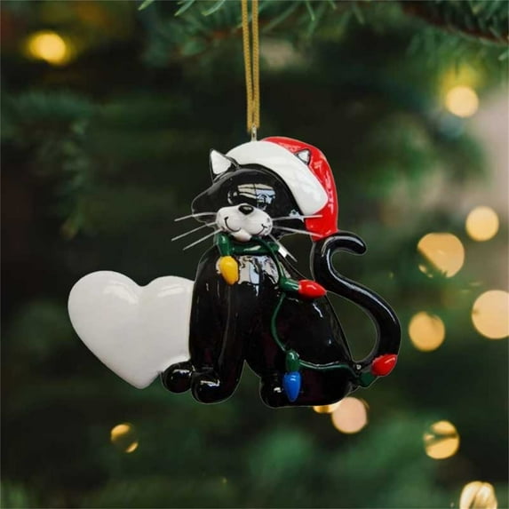 ERTZAE Festive Cat Tree Ornament,Stained Christmas Cat Decor,Xmas Window Hanging,Adorable Feline Cat Decoration,Holiday Cat Keepsake,Pet Lover Gift,Xmas Tree Hanging Ornament,Cat Themed Decor C