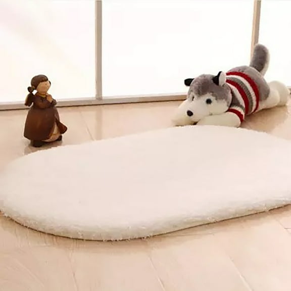 ERTZAE Fluffy Faux Fur Rug,Off-White 23.62X15.74In Oval Plush Bath Mat Extra Soft Absorbent Rug,Washable Faux Fur Floor Rug,Ultra Soft Fluffy Shaggy Carpet For Bedroom Living Room,Cozy Bedroom