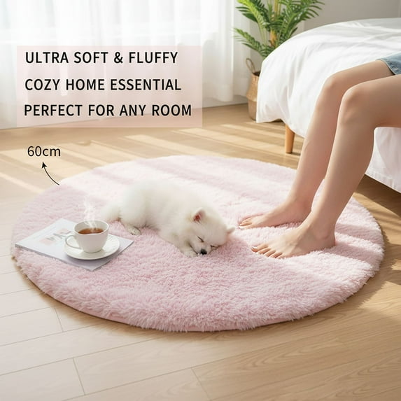 ERTZAE Fluffy Faux Fur Rug,Pink 15.75" Soft Tie-Dye Mat Hanging Basket Decor Rug,Soft Faux Sheepskin Area Rug,Fluffy Shaggy Carpet For Bedroom Living Room Luxury Decor,Clearance Rugs,Bedroom Couch