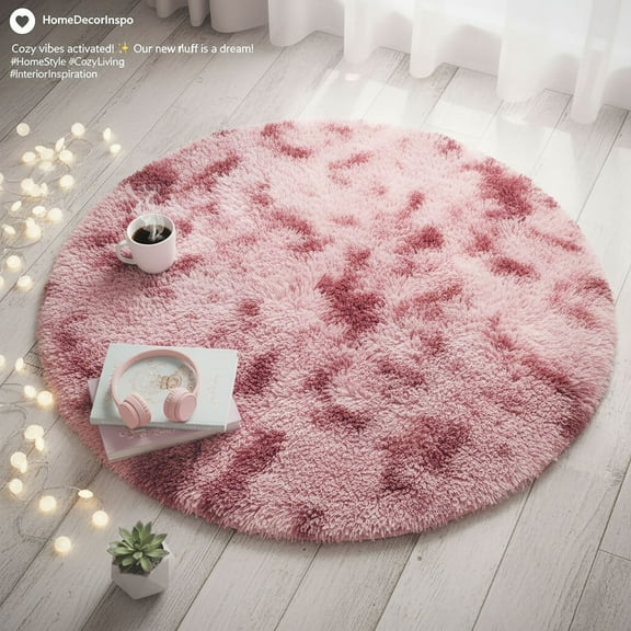 ERTZAE Fuzzy Area Rug,Red 15.75" Tie-Dye Round Cushion Bedroom Bedside Carpet,Shaggy Faux Fur Area Rug,Soft Fluffy Carpet For Bedroom Living Room Dorm Pet Mat,Rug For Living Room,Chairs For Bedroom