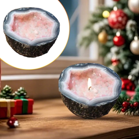 ERTZAE Geode-Shaped Candle Holder,Crystal Core Positive Energy Decor,Mindfulness/Meditation Atmosphere Ornament,Home/Party Centerpiece Bowl,Versatile Wedding/Birthday Decorative Piece Pink 4.33"