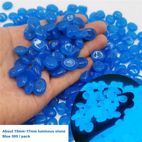ERTZAE Glow In The Dark Pebbles,Pebbles Stones Rocks Fish,Garden Yard Path Patio,Driveway Walkway Decor,Non Toxic Luminous Pebbles,Blue Luminous Pebbles 13-17mm Glow in Dark for Aquarium Decor 300pcs