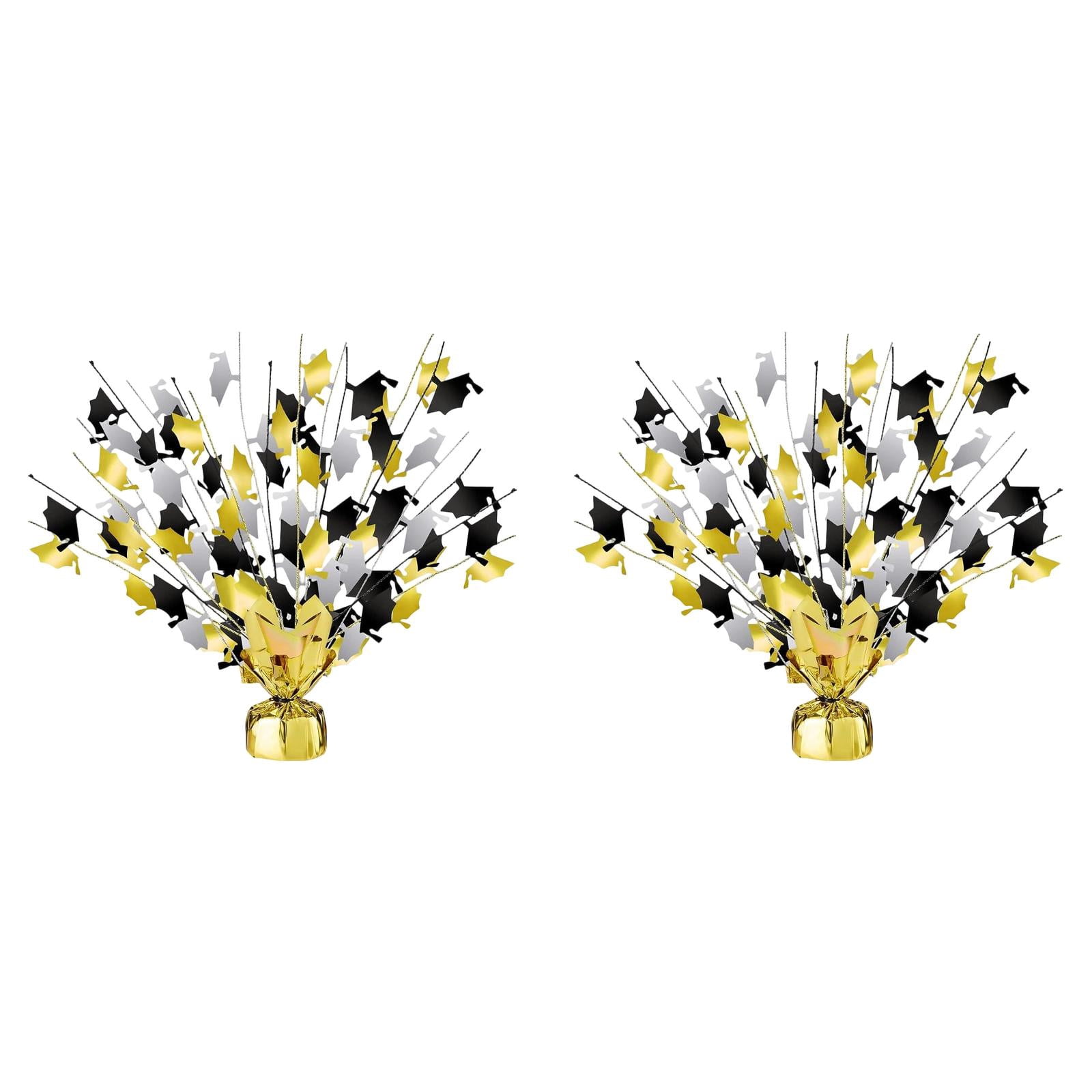 ERTZAE Gold Black Graduation Theme,Classic Elegant Party Supply,Glitter Foil Grad Cap Design,2pc Gold & Black Metallic Grad Cap Table Decorations 18Inch,Glitter Foil Centerpiece for Graduation Party