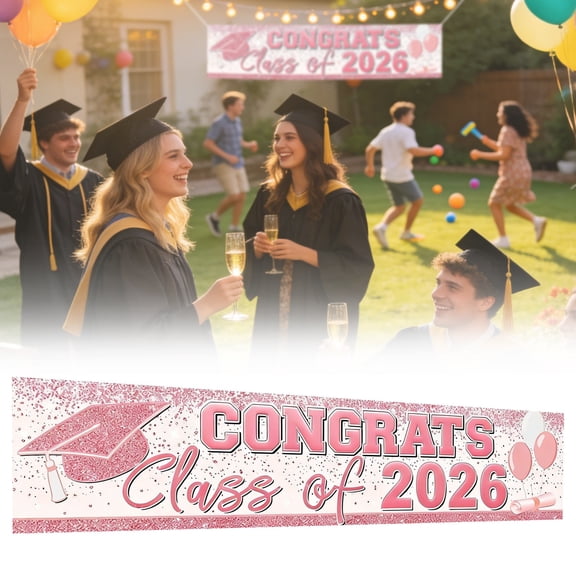 ERTZAE Grad Yard Sign,Grad Outdoor Decor,Graduation Sign Banner,2026 Grad Decorations,Grad Wall Decor,Congrats Grad Yard Sign,Pink "Grad 2026" Outdoor Banner 20x98Inch,for Porch or Yard Decoration