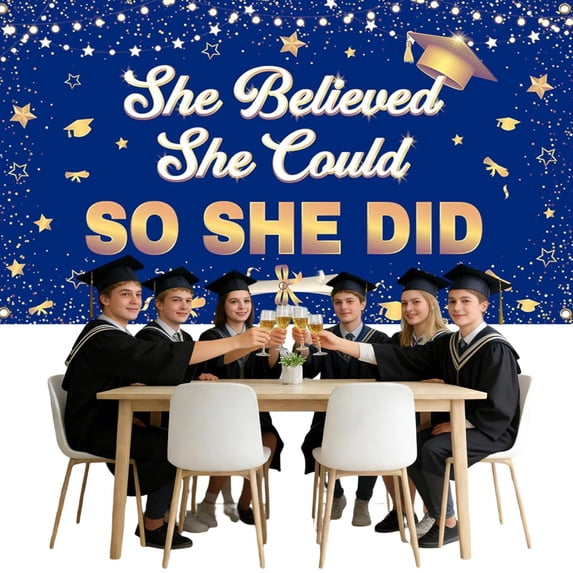 ERTZAE Graduation Party Supplies,Graduation Wall Hanging,Class Of 2026 Banner,Grad Party Backdrop Banner,Large Blue & Gold Graduation Photo Banner 71x43Inch,Class of 2026 Background for Wall Decor