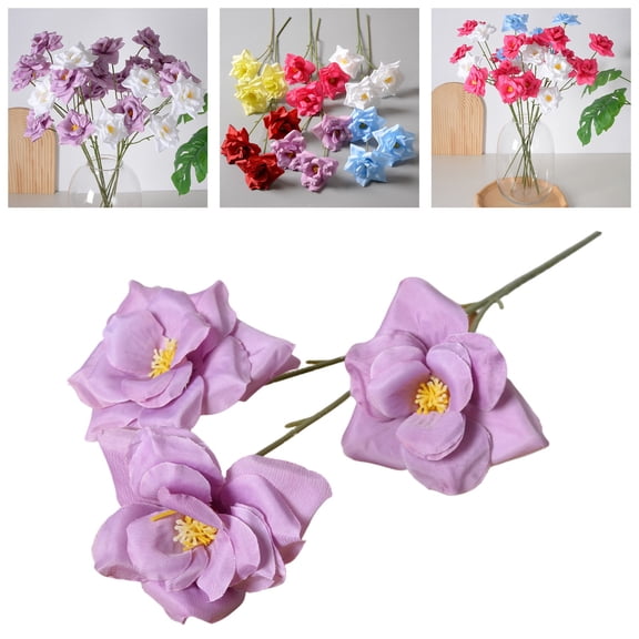 ERTZAE Home Interior Floral Decor,Room Table Floral,Elegant Wedding Floral,Lovely Daffodil Bouquet,3-Head Monthly Rose Camellia Artificial Stem,Purple 24.8"Faux Flower for Wedding,Living Room Decor