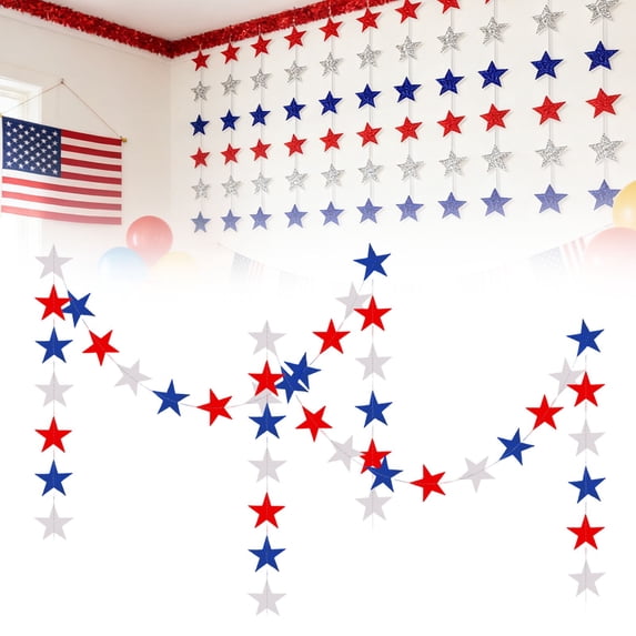 ERTZAE Independence Day Decorations,Total 3M Red Silver Blue Hanging Star Garland,Patriotic Star Banner Streamers,American Flag Decor,4Th Of July Memorial Day Celebration,Twinkle Little Star Hanging
