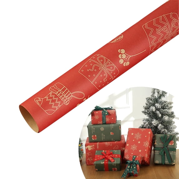ERTZAE Kraft Christmas Wrapping Paper,Festive Element Pattern,Birthday Holiday Gift Cover,Xmas Gift Packaging,Premium Kraft Paper,Celebration Wrapping Sheet,Festive Holiday Wrap,Party Gift Paper