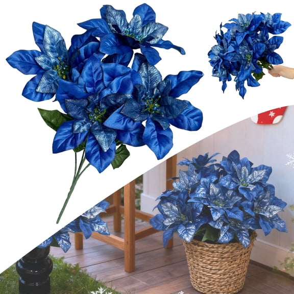 ERTZAE Lovely Floral Bouquets,Fake Decorative Blooms,Uv Resistant Faux Blooms,Vintage Inspired Floral Stems,Artificial Flower Bush Bouquet,Blue 13.8-Inch Faux Plant (5 Heads) for Christmas,Home Decor