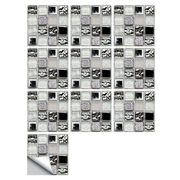 ERTZAE Mosaic Sticker For Kitchen,Water Proof Backsplash Wall,Tile Decal For Kitchen Bathroom,Self Adhesive 3D Mosaic Tile Stickers 10x10cm 10pc Set,Glitter for Kitchen Splashback Bathroom Wall