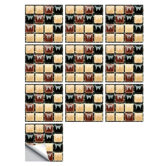 ERTZAE Mosaic Tile Transfer Decor,Peel And Stick Tiles,Stick On Backsplash Tiles For Kitchen,Self Adhesive 3D Mosaic Tile Stickers 10x10cm 10pc Set,Glitter for Kitchen Splashback Bathroom Wall Brown