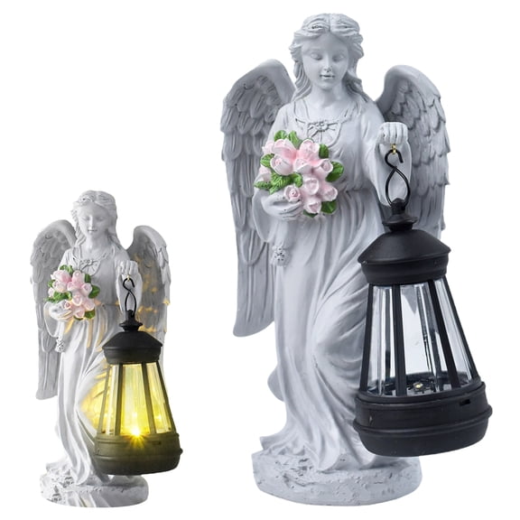 ERTZAE Outdoor Angel Sculpture,Waterproof Yard Figurine,Patio Ornament Light,Lawn Art Sculpture,Solar Powered Angel Lamp Statue,Outdoor Garden Decoration with Lantern,Resin Sculpture for Courtyard