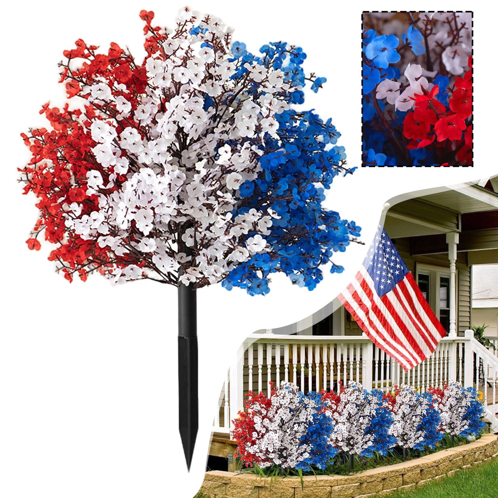 ERTZAE Patriotic Garden Stake,20" Patriotic Red White Blue Floral Stake,4Th Of July Decorations Outdoor,Usa Lawn Porch Yard Sign,Red White And Blue Independence Anniversary Memorial Day Party Decor