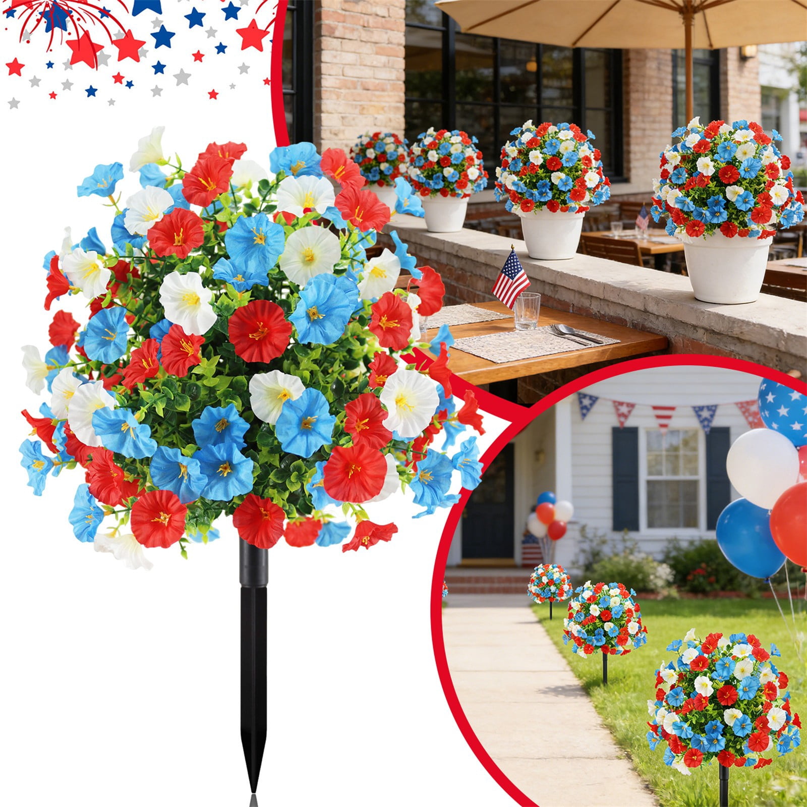 ERTZAE Patriotic Garden Stake,22" Patriotic Mixed Flower Garden Stake,4Th Of July Decorations Outdoor,Usa Lawn Porch Yard Sign,Red White And Blue Independence Anniversary Memorial Day Party Decor