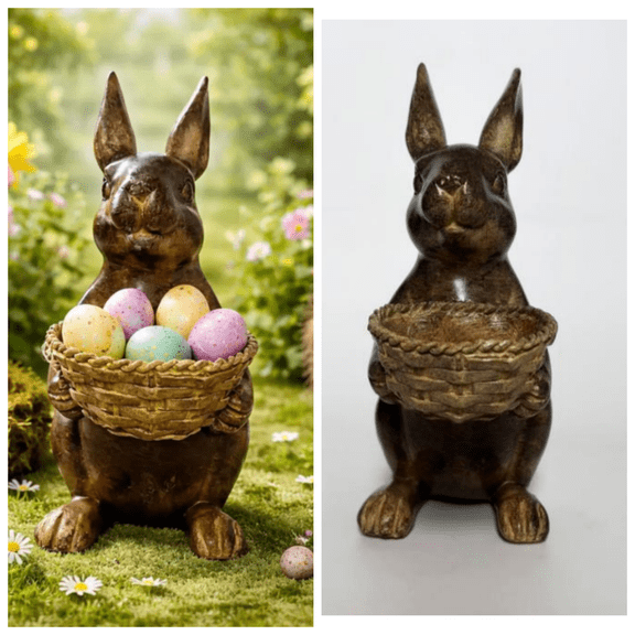 ERTZAE Rabbit Figurine Decor,Bunny Statue Ornament,Garden Rabbit Sculpture,Patio Yard Rabbit Decor,Resin Rabbit Holding Flower Pot Sculpture,Antique Style Garden Decor for Patio,Balcony,Living Room