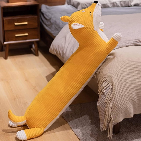 ERTZAE Shiba Inu 110Cm Long Body Puppy Stuffed Animal Cozy Sleeping Throw Pillow,Giant Puppy Wolf Stuffed Animal Plushie,Short Plush Fabric Hugging Pillow,Christmas Gift For Kids & Home Decoration