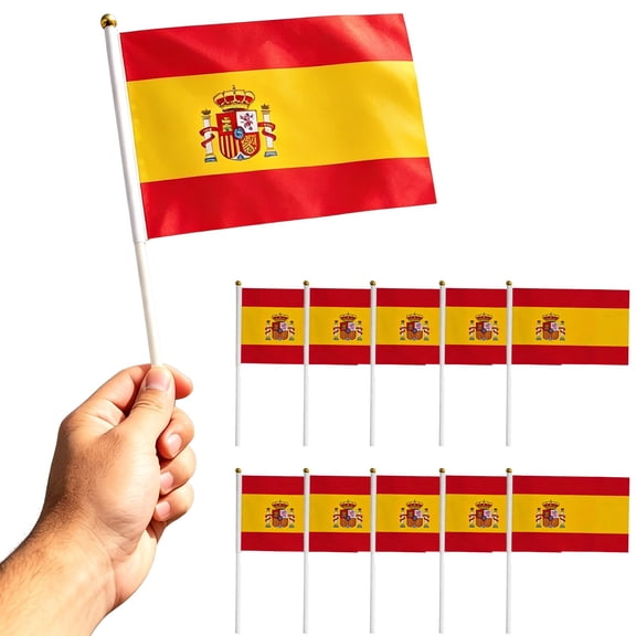 ERTZAE Spain Hand Held Flag,10pc flags on sticks,yard flags with pole,Hand Held Stick Flags for Patriotic,Parades Parties National Flags,mini flags,flags outdoor decorations,sports event flags bulk