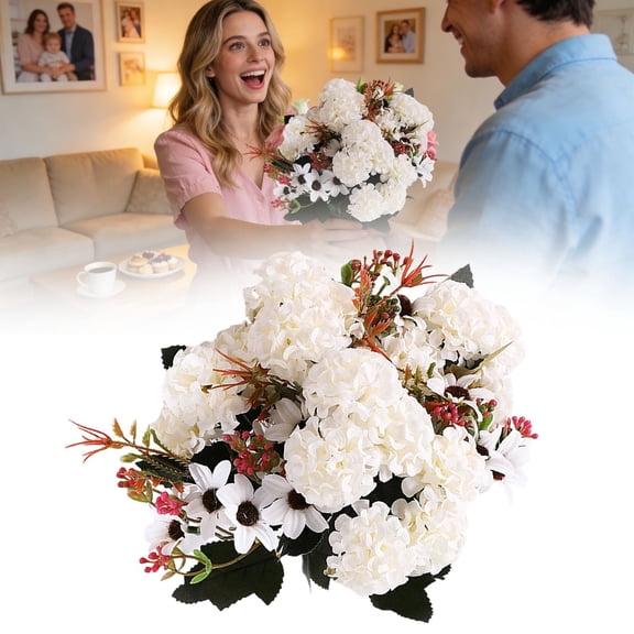 ERTZAE Spring Floral Decor,Office Floral Accent,Chrysanthemum Bouquet,Party Table Floral,Garden Patio Floral,Ivory White Artificial Hydrangea Bouquet 11In,Full Bloom Faux Flowers for Home Vase Decor