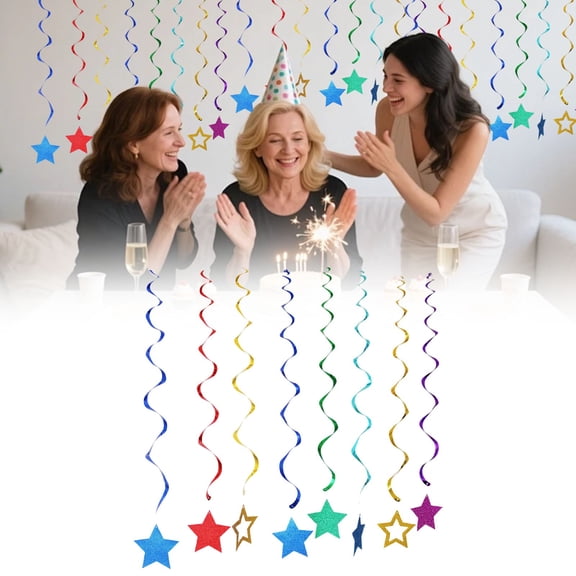 ERTZAE Star Hanging Swirl Decorations,8Pc Rainbow 31.49" Star Garland Party Decorations,Twinkle Stars Swirls,Star Streamers Banner,Spirals Foil Ceiling Decor,Graduation Birthday Party Prom Supplies
