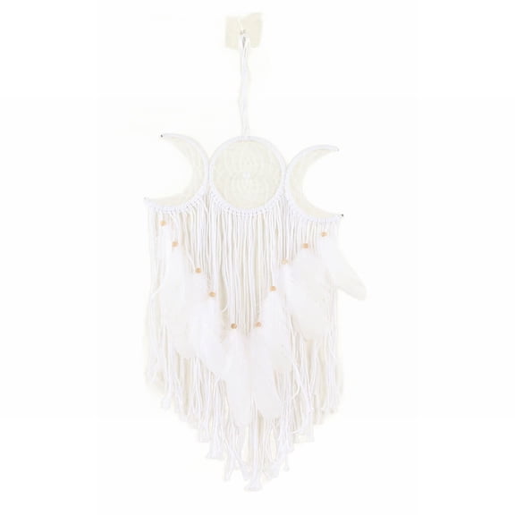 ERTZAE Triple Moon Phase Dream Catcher – Hand Woven Cotton With Feathers & Beads For Bedroom,Wedding & Wall Decor,Pure Cotton Thread & Handcrafted Weaving,Authentic Traditional Dream Catcher Style