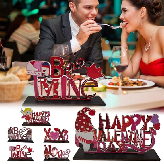 ERTZAE Valentine’S Day Wooden Tabletop Sign,Love Themed Party Decor,7 Romantic Designs,Dual Tabletop Hanging Ornament,Durable Fade-Resistant Wood,Multi-Occasion Wedding Decor