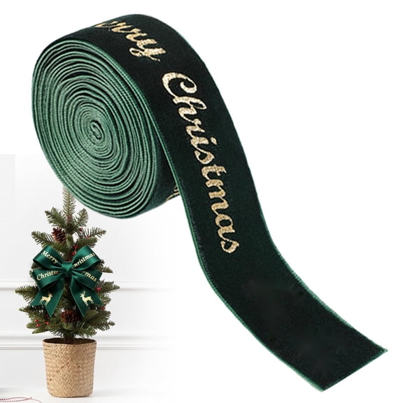 ERTZAE Velvet Christmas Ribbon,Gold Foil Holiday Trim,Soft Plush Decor Ribbon,Merry Christmas Print Ribbon,Xmas Tree Decor Accent,Gift Wrapping Ribbon,Diy Craft Supply,Party Decor Textile Green