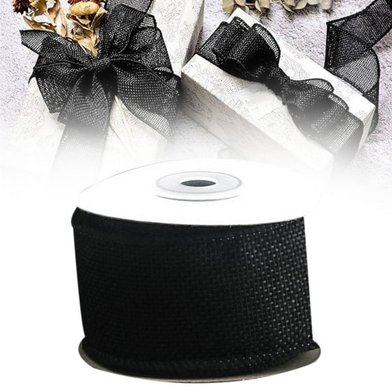 ERTZAE Velvet Ribbon For Gift Wrapping,Neutral Tone Ribbon,Sewing Project Velvet Ribbon,Jute Burlap Ribbon with Wire Edge,4cm x 4.6m Natural Look Ribbon for DIY Christmas Crafts,Wreath Making Black