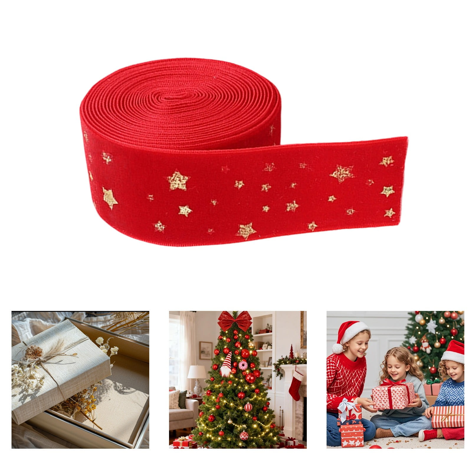 ERTZAE Velvet Star Wired Ribbon, Luxe Soft Fabric Ribbon, Retro Gold ...