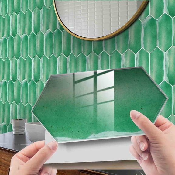 ERTZAE Wall Tile Backsplash Stick On Tiles,Long Hexagon Wall Panel,Wall Tile Backsplash For Kitchen,Crystal Tile Sticker 12Pcs 20x10cm,Waterproof Wall Decor,Kitchen Bathroom Backsplash Upgrade