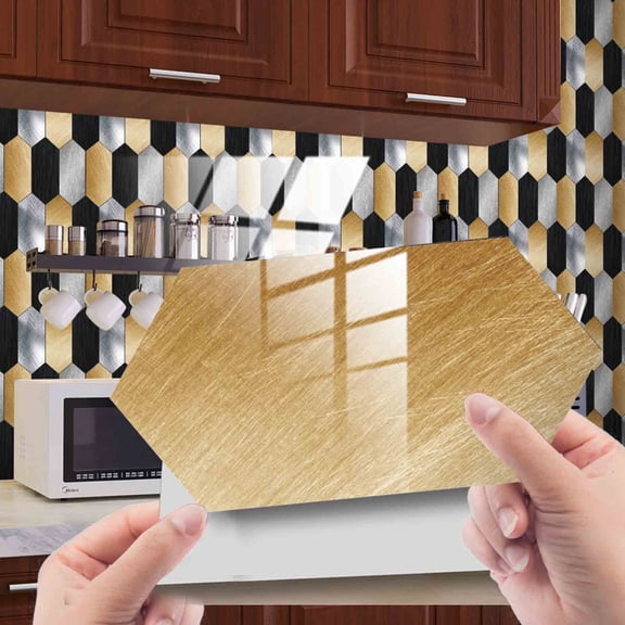 ERTZAE Wall Tiles Stick On Backsplash,Long Hexagon Wall Tiles,Self Adhesive Kitchen Backsplash,3D Crystal Tile Sticker,Crystal Tile Sticker 12Pcs 20x10cm,Self-Adhesive Kitchen Bathroom Backsplash