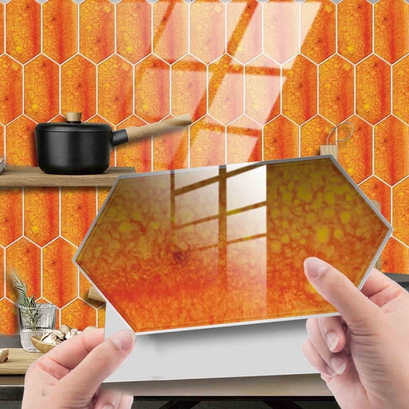 ERTZAE Wall Tiles Stick On Backsplash,Long Hexagon Wall Tiles,Self Adhesive Kitchen Backsplash,3D Crystal Tile Sticker,Crystal Tile Sticker 12Pcs 20x10cm,Waterproof Decor,Kitchen Bathroom Backsplash