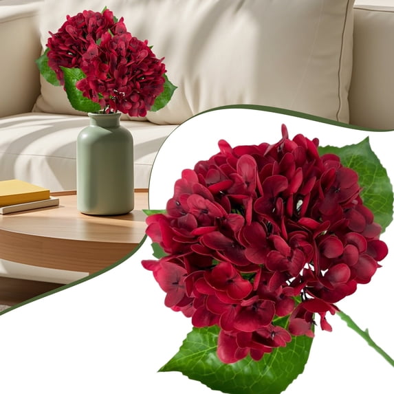 ERTZAE Wedding Floral Bouquets,Everlasting Faux Blooms,Window Sill Florals,Reusable Hydrangea Stems,3D Large Embroidered Hydrangea Simulation Flower,Bright Red 20.1"Faux Bloom for Hotel,Wedding Decor