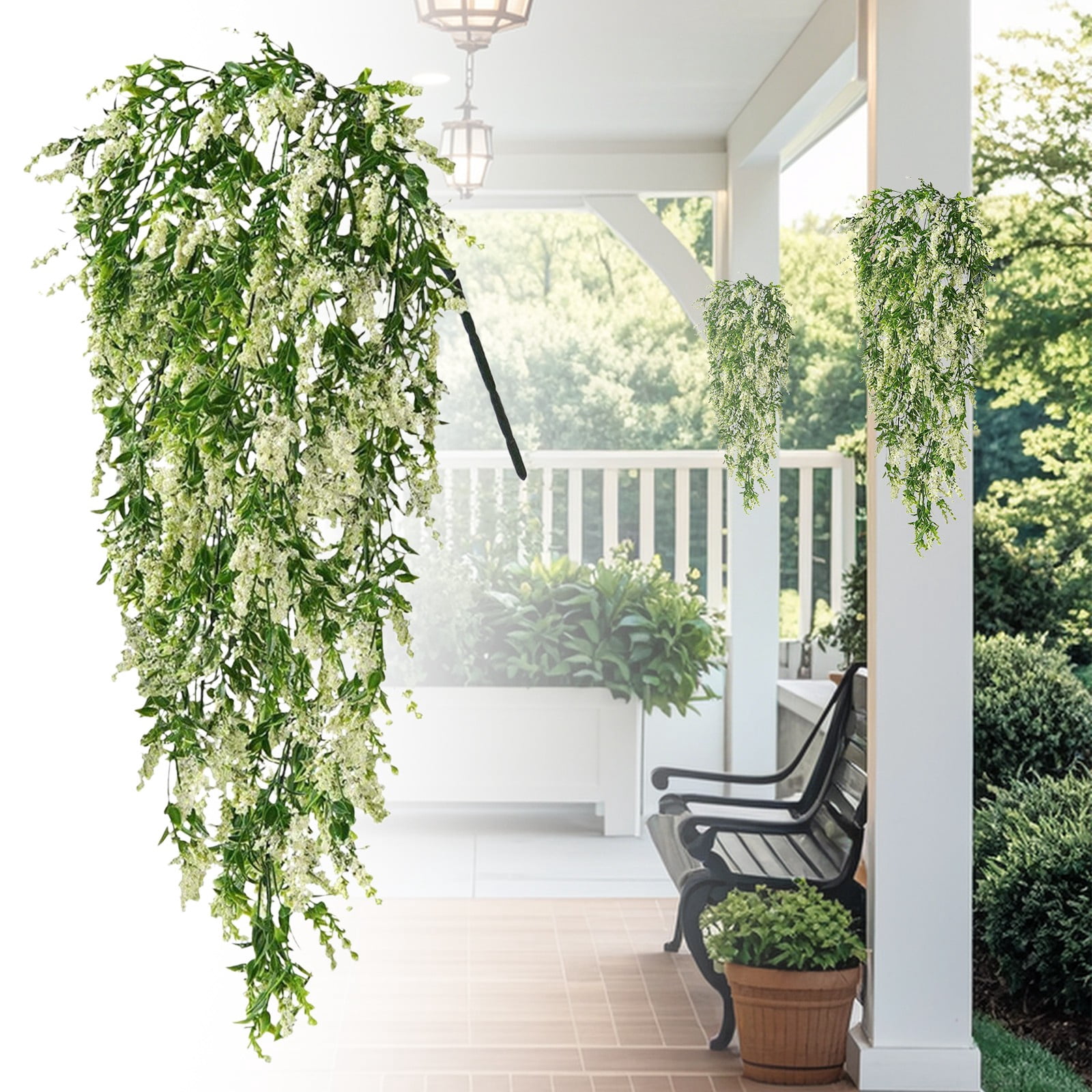ERTZAE White 21.65" Wisteria Vines Silk,Artificial Flowers,Wisteria Vines Hanging Flowers Silk Wisteria String For Home Garden Party Wedding Decor,Wedding Arch Floral Party Garden Ceremony