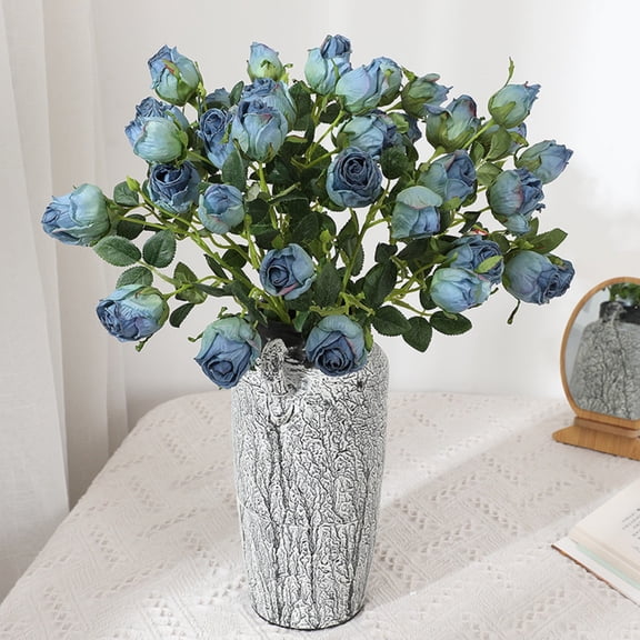 ERTZAE White Artificial Roses Flowers,Fake Long Stem Silk Roses,Party Home Wedding Centerpiece,Wedding Centerpieces Proposal,Artificial Vintage Rose Bouquet,7 Heads Sky Blue for Wedding Centerpiece