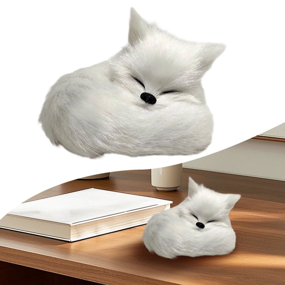ERTZAE White Cute Sleeping Fox,Plush Fox Figurine,Soft Simulation Animal Model For Home Decor & Gifts,Simulation Animal Display,Animal Lover Gift,Mini Fox Statue,Calming Home Decor