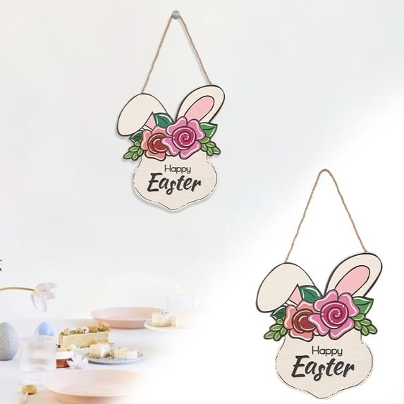 ERTZAE Wooden Door Hanging Sign,Farmhouse Style Door Sign,Floral Door Wreath Sign,Handwoven Easter Bunny Door Hanging Sign,Spring Decor with Rabbit & Flowers for Front Door,Indoor/Outdoor Use