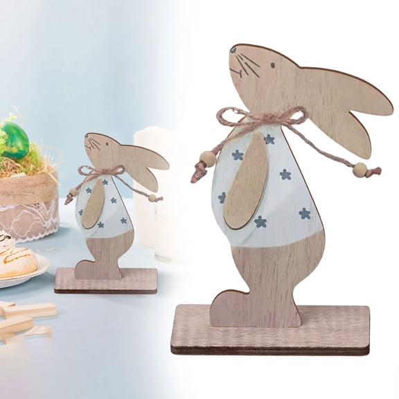 ERTZAE Wooden Easter Table Decoration,Rustic Wooden Bunny In Blue Overalls Neutral Wooden Bunny Ornaments To Boost Easter Cheer,Wooden Easter Tabletop Holiday Home Accent,Rustic Festival Craft Decor