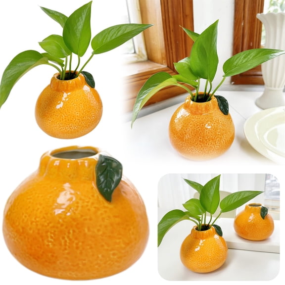 ERTZAE Cute Small Ceramic Orange Vase for Fresh Flowers,Decorative Plant Pot Home Decor Table Centerpiece,Orange-Shaped Ceramic Bud Vase,Sunny Accent for Living Room Desk or Bedroom Nightstand