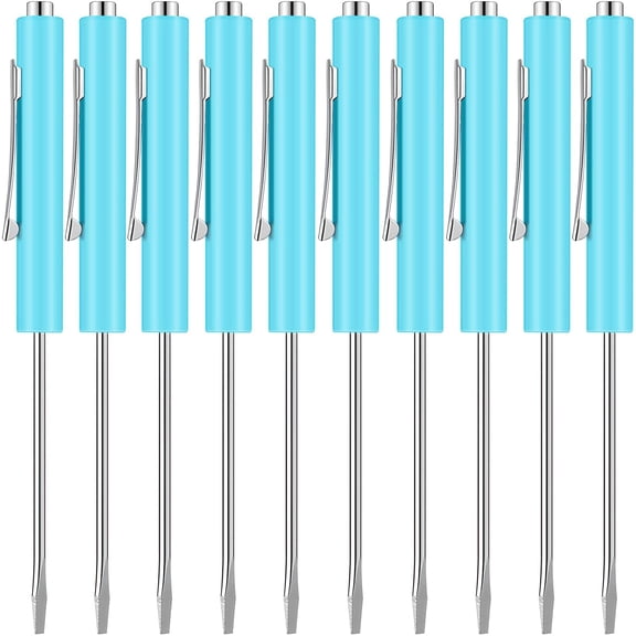 ERUCND-10 Pieces Pocket Screwdriver Mini Tops and Pocket Clips Magnetic Slotted Small Screw Driver with a Single Blade Head for Mechanical, Electrician(Light Blue)
