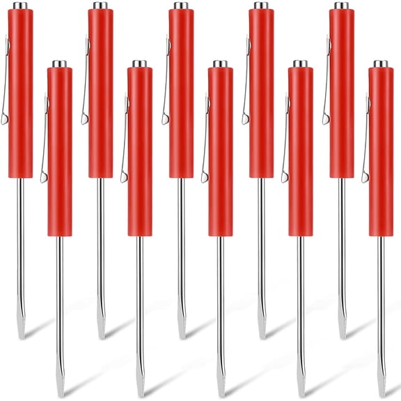 ERUCND-10 Pieces Pocket Screwdriver Mini Tops and Pocket Clips Magnetic Slotted Small Screw Driver with a Single Blade Head for Mechanical, Electrician(Red)