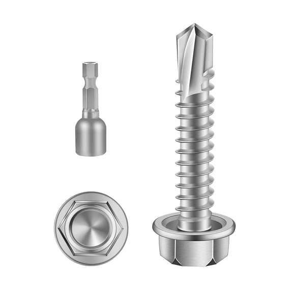 ERUCND-#10 x 1-1/4" Hex Washer Head Self Drilling Screws, Self Tapping Sheet Metal Screws, 410 Stainless Steel, 50 PCS