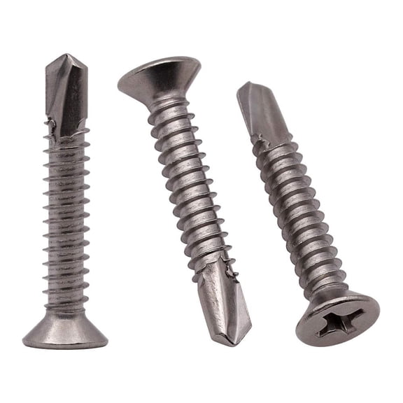 ERUCND-#10 x 1-1/4" Phillips Flat Head Sheet Metal Screws, Stainless Steel 410 Self Drilling Screws for Metal, Countersunk Head, Phillips Drive, Self Tapping, 100 Pack