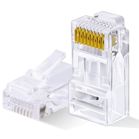 ERUCND-100-Pack Cat 6 Pass Through Connectors - Cat 6 Ends, Modular Plugs for Solid or Stranded UTP Ethernet Cable