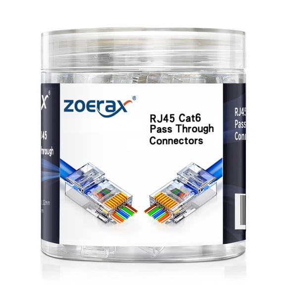 ERUCND-100-Pack RJ45 Cat6 Pass Through Connector RJ45 Modular Plugs for Solid or Stranded UTP Cable