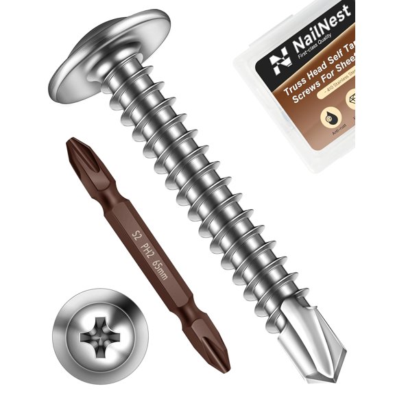ERUCND-100PCS #8 x 1-1/4" Sheet Metal Screws, Self Tapping Screws for Metal, 410 Stainless Steel Modified Truss Head Fast Self-Drilling Metal Screw with Drill Bit