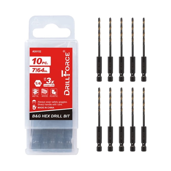 ERUCND-10PCS 7/64" Impact Hex Drill Bit Set, Black Gold Drill Bits Set, HSS Quick Change Impact Driver Drill Bit Set for Copper, Aluminum, Zinc Alloy, Wood, Plastic