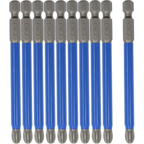 ERUCND-10Pcs Magnetic PH3 Phillips Bits Set 3.5 inch Long Anti Slip #3 Bit (PH3 x 90MM)