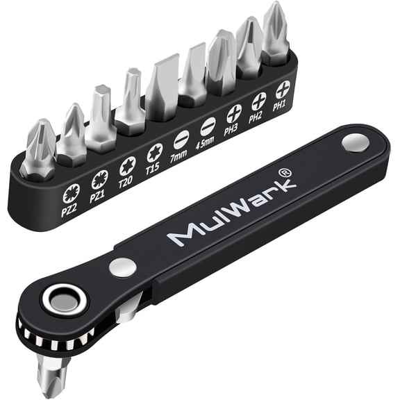 ERUCND-11-Piece Small Screwdriver Set, 1/4" Right Angle Screwdriver with Multi Bits - Ultra Low Profile Offset Driver for Automotive Repair, Electrical Work, Bicycle & Household Maintenance EDC Kit