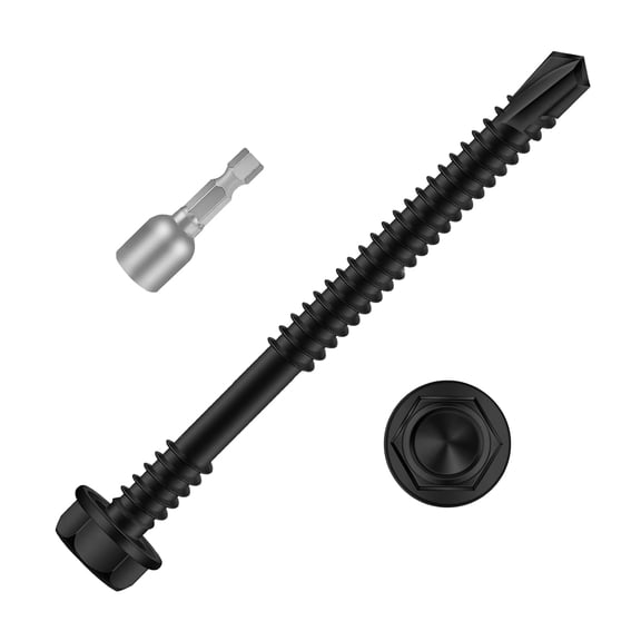 ERUCND-#12 x 3 Hex Washer Head Self Drilling Screws, 410 Stainless Steel Self Tapping Sheet Metal Screws, Black Finish, 25 PCS